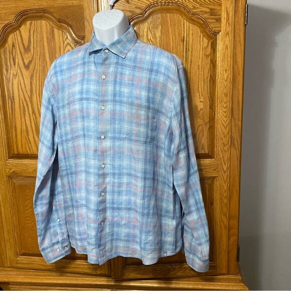 Peter Millar Summer Sky Crystal Beach Linen Sport Shirt Button Down Mens Large - Picture 13 of 16